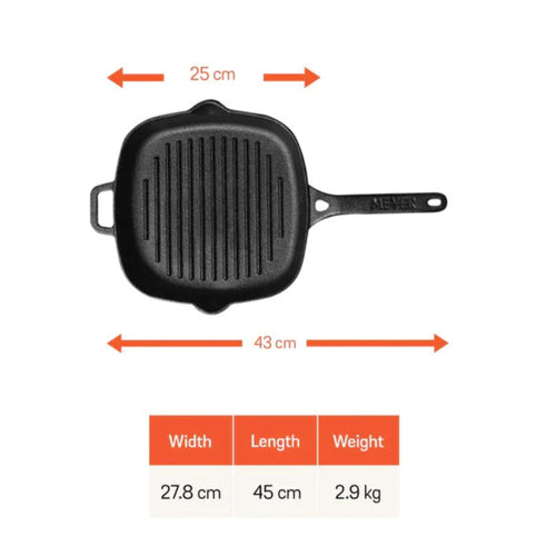 Pre-Seasoned Cast Iron Grill Pan 25cm